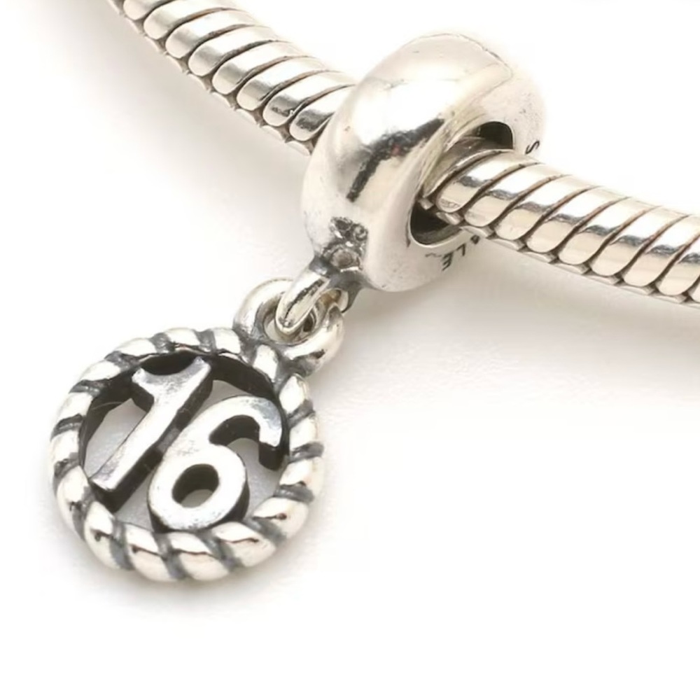 Authentic Pandora Retired ‘Sweet 16’ Dangle S925 Sterling Silver Charm